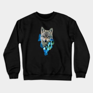 Cute Baby Wolf with blue Flowers Crewneck Sweatshirt